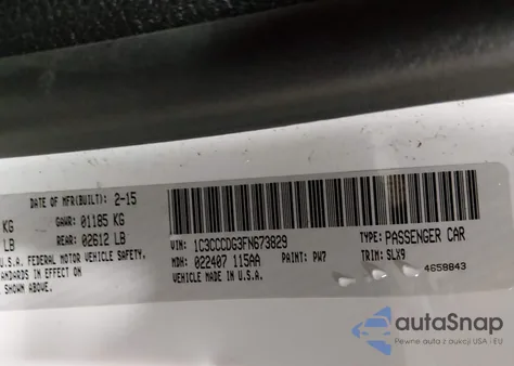 2015 Chrysler 200 S z USA, uszkodzony, nr VIN 1C3CCCDG3FN673829